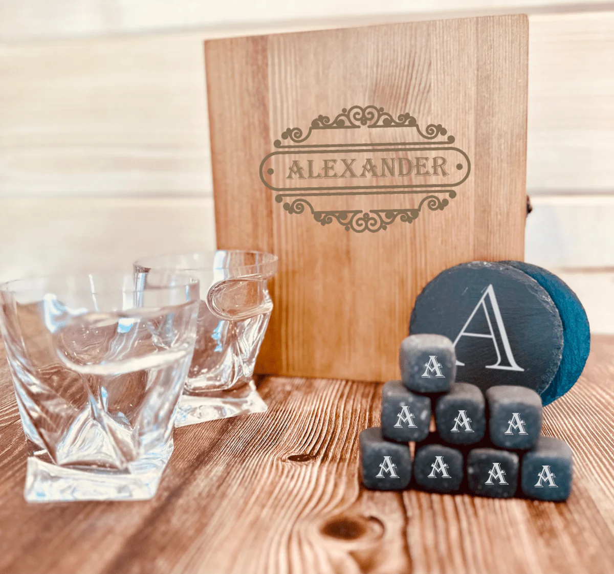 Elegant Personalized Whiskey Glass and Stones Set - Image 4