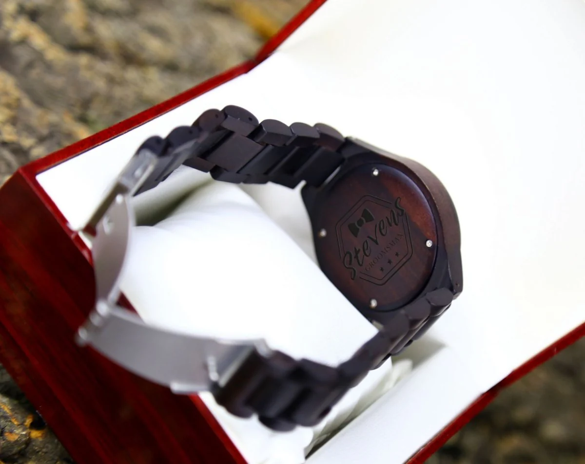 Engraved Black Wood Watch - Image 2