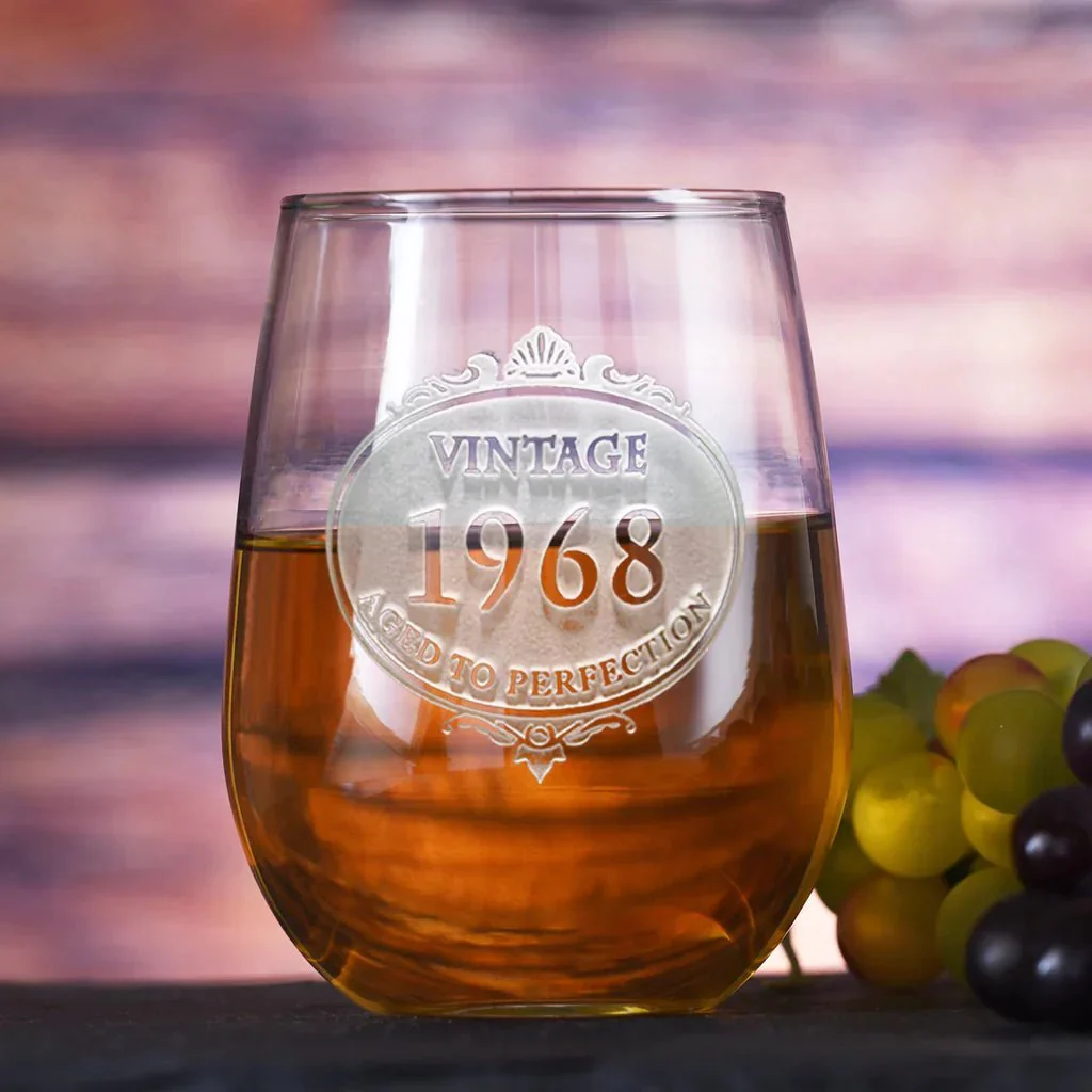 Engraved Vintage Year Stemless Wine Glass - Image 2