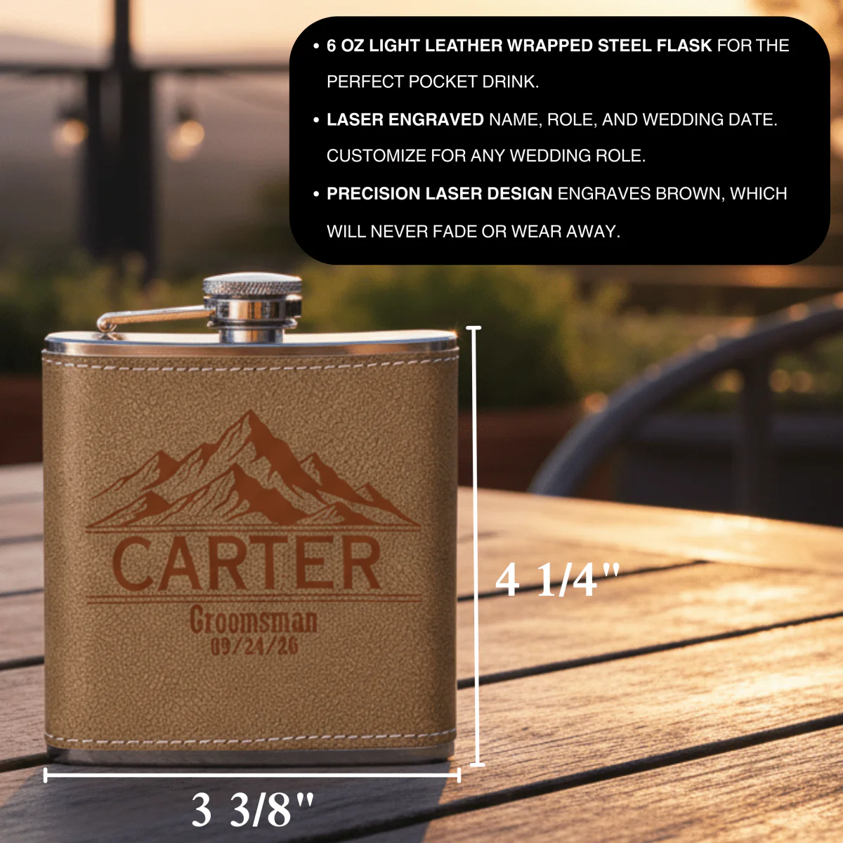 Leather Wrapped Groomsmen Flask - Image 3