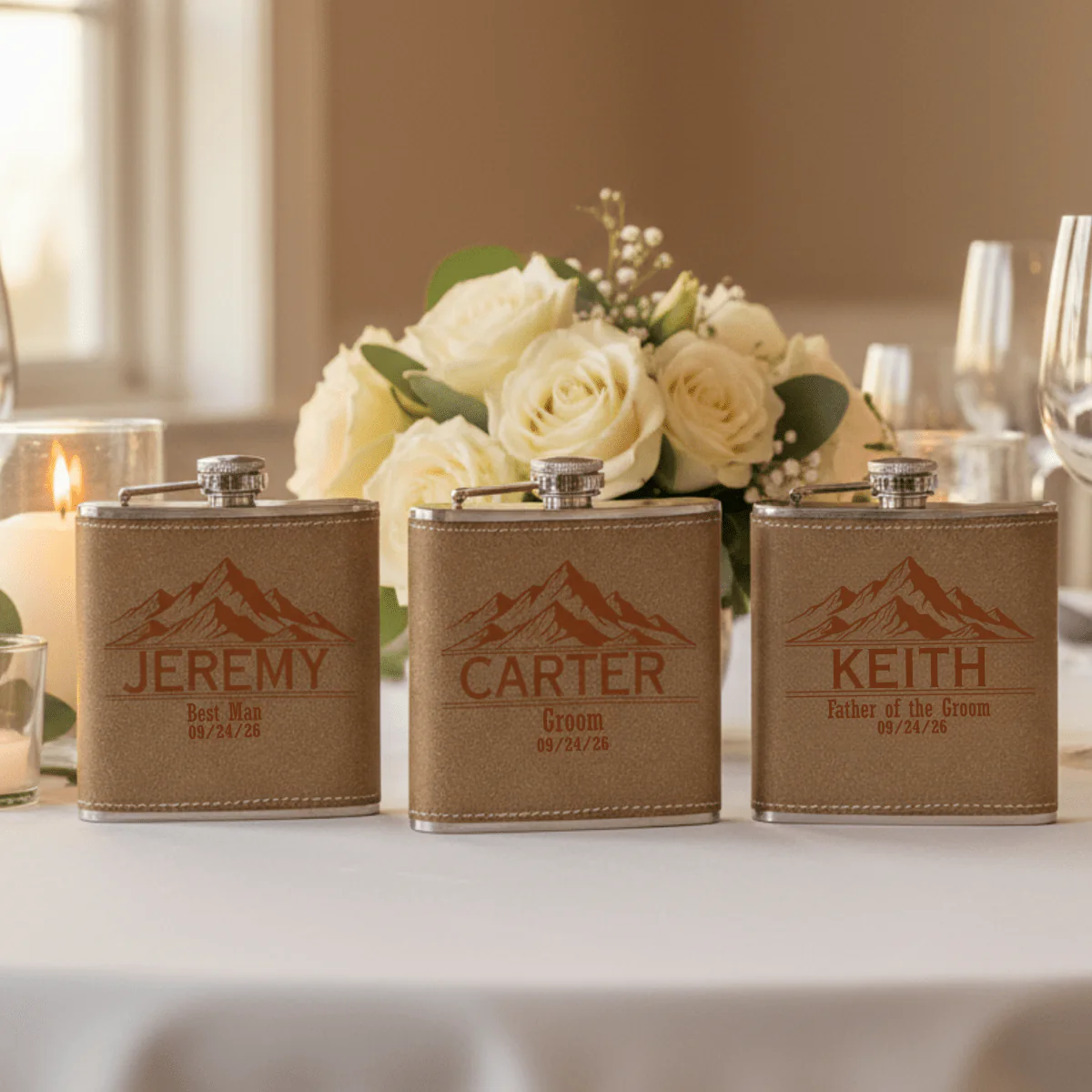 Leather Wrapped Groomsmen Flask - Image 4