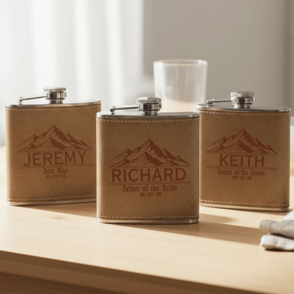 Leather Wrapped Groomsmen Flask - Image 5