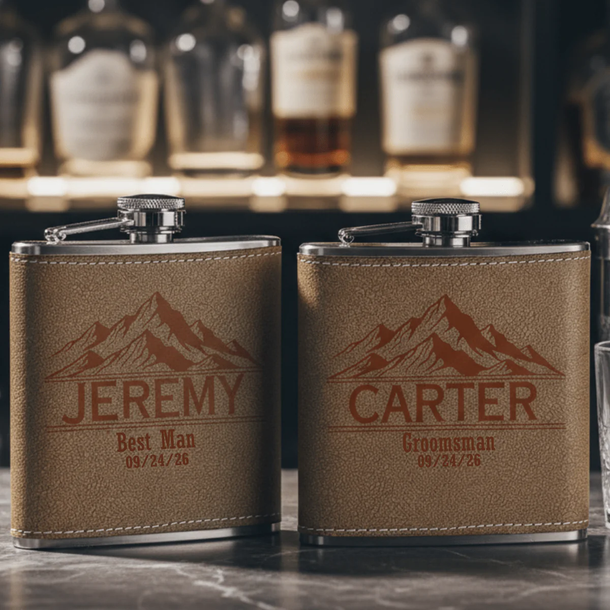 Leather Wrapped Groomsmen Flask - Image 6