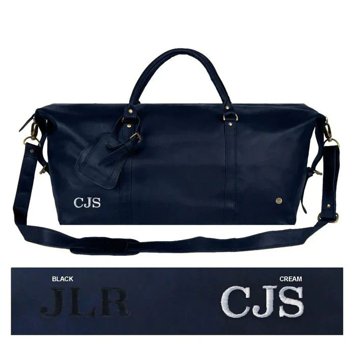 Navy Leather Duffle - Image 5
