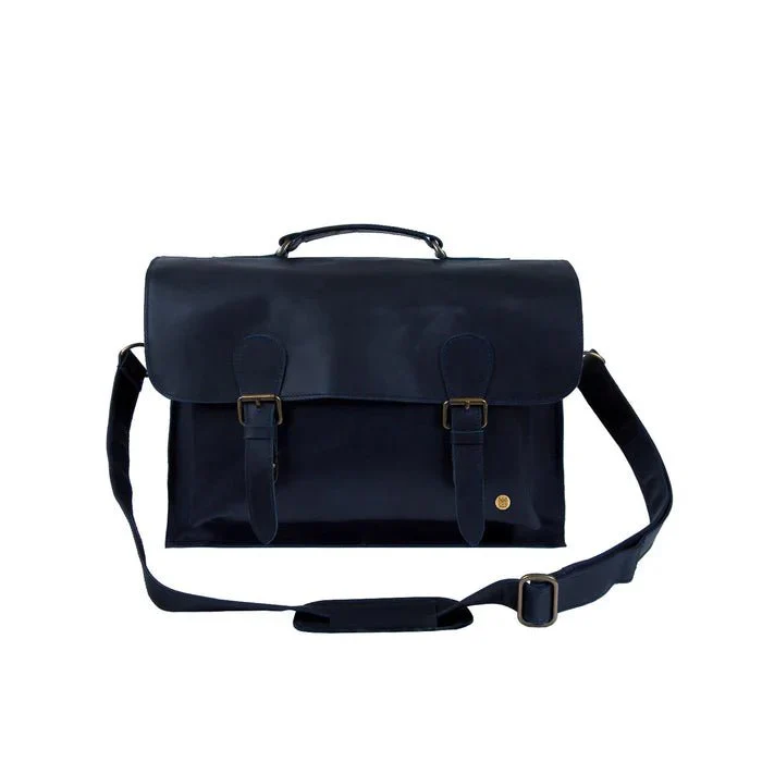 Navy Leather Messenger Bag - Image 2