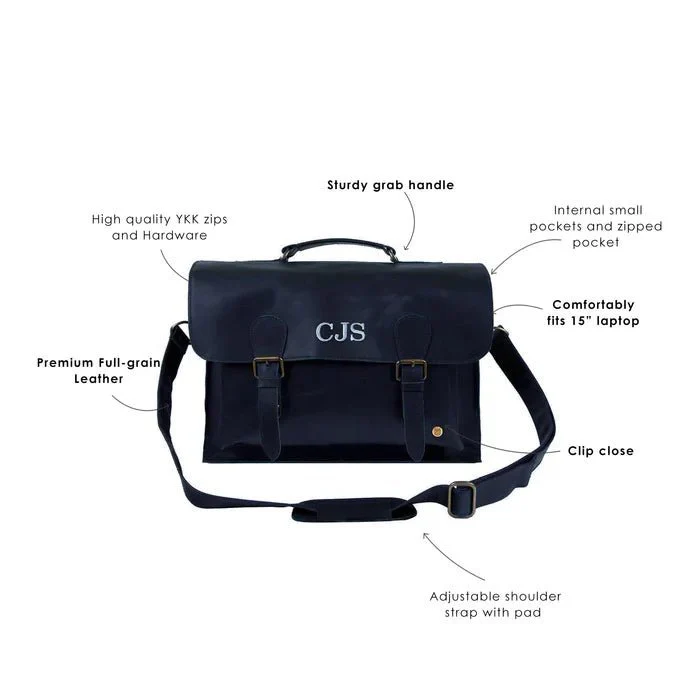 Navy Leather Messenger Bag - Image 3