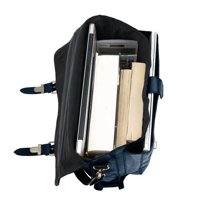 Navy Leather Messenger Bag - Image 4