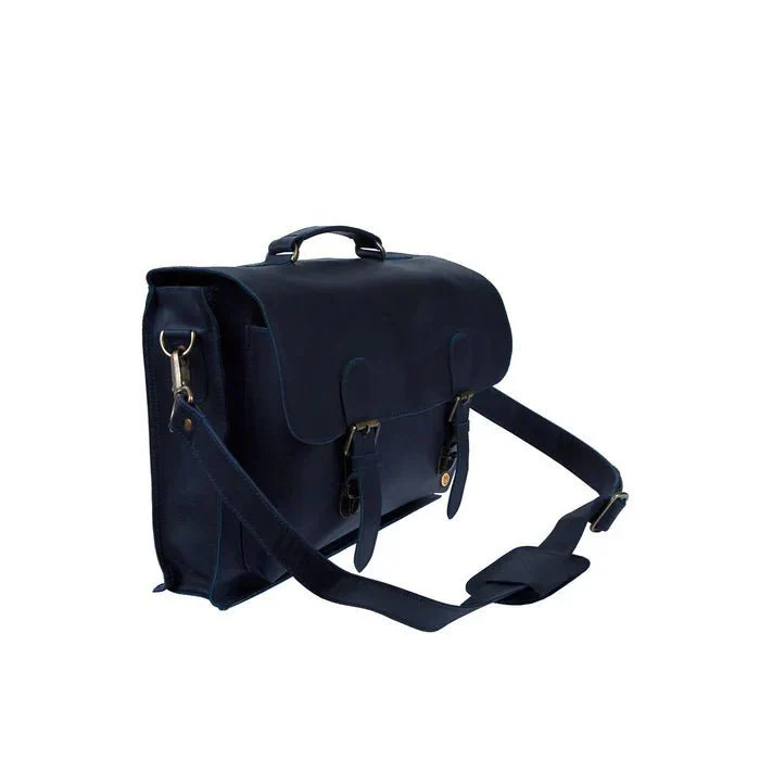 Navy Leather Messenger Bag - Image 6