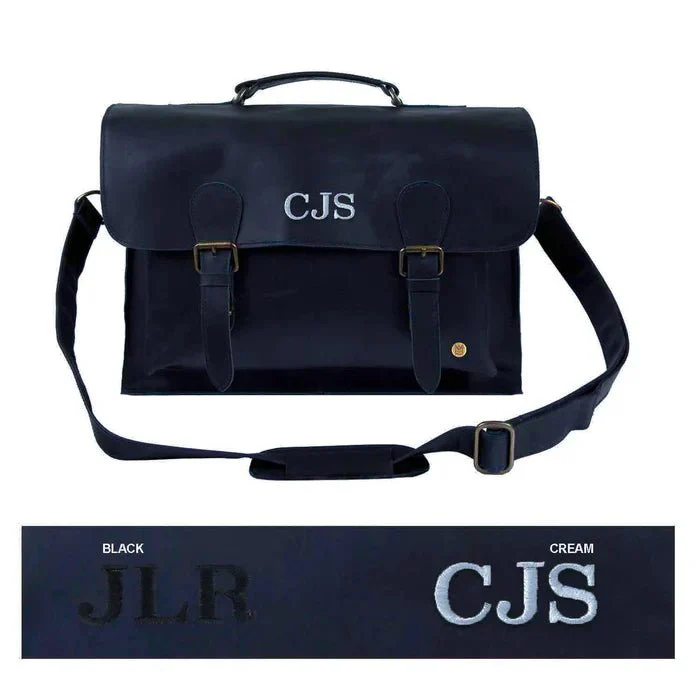 Navy Leather Messenger Bag - Image 7