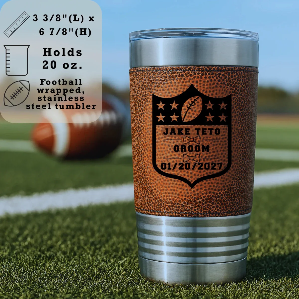 Personalized Groomsman Football Tumbler - Image 3