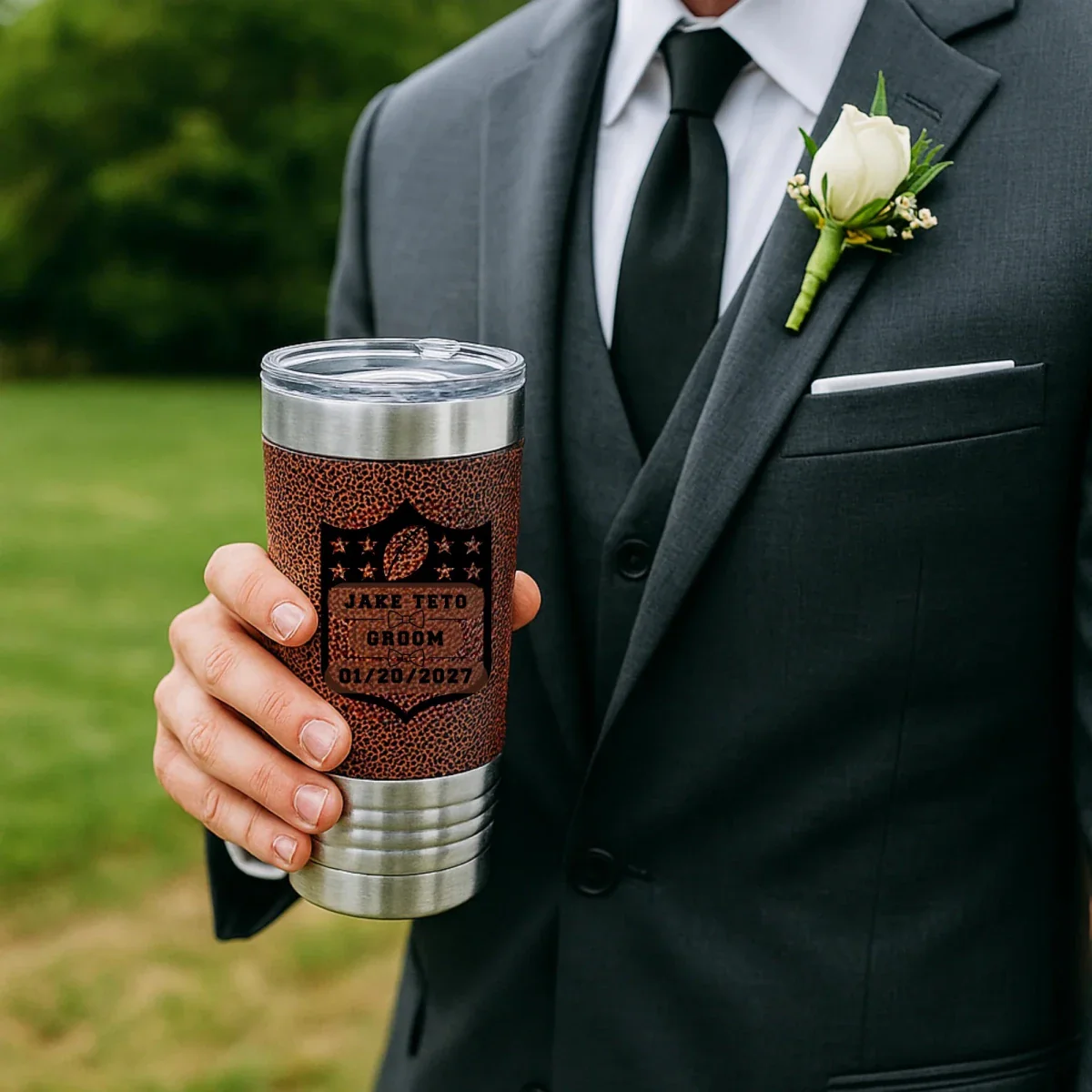 Personalized Groomsman Football Tumbler - Image 4