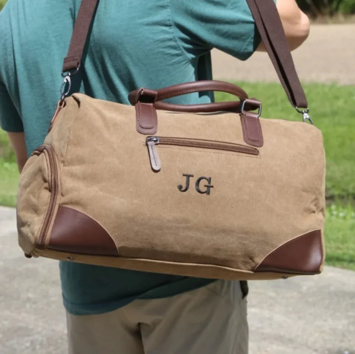 Personalized Leather Duffel Bag with Shoe Compartment - Image 3