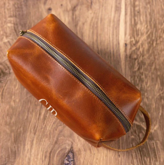 Personalized Leather Toiletry Bag - Image 4