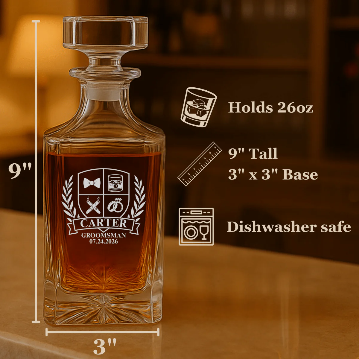 Wedding Party Crest Whiskey Decanter - Image 3