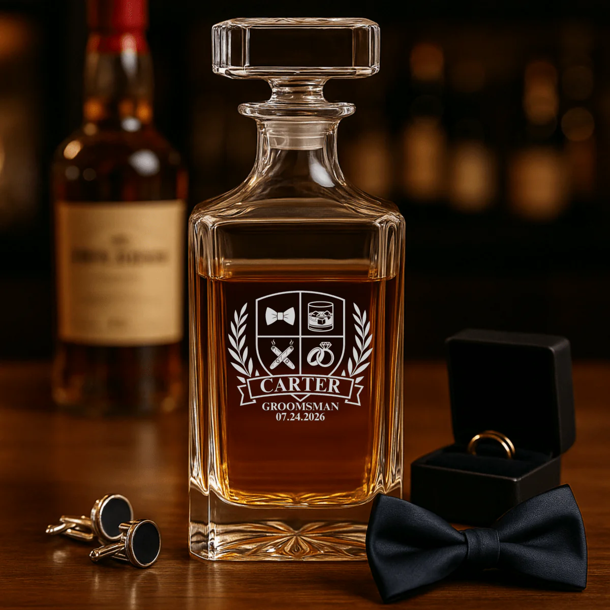 Wedding Party Crest Whiskey Decanter - Image 4